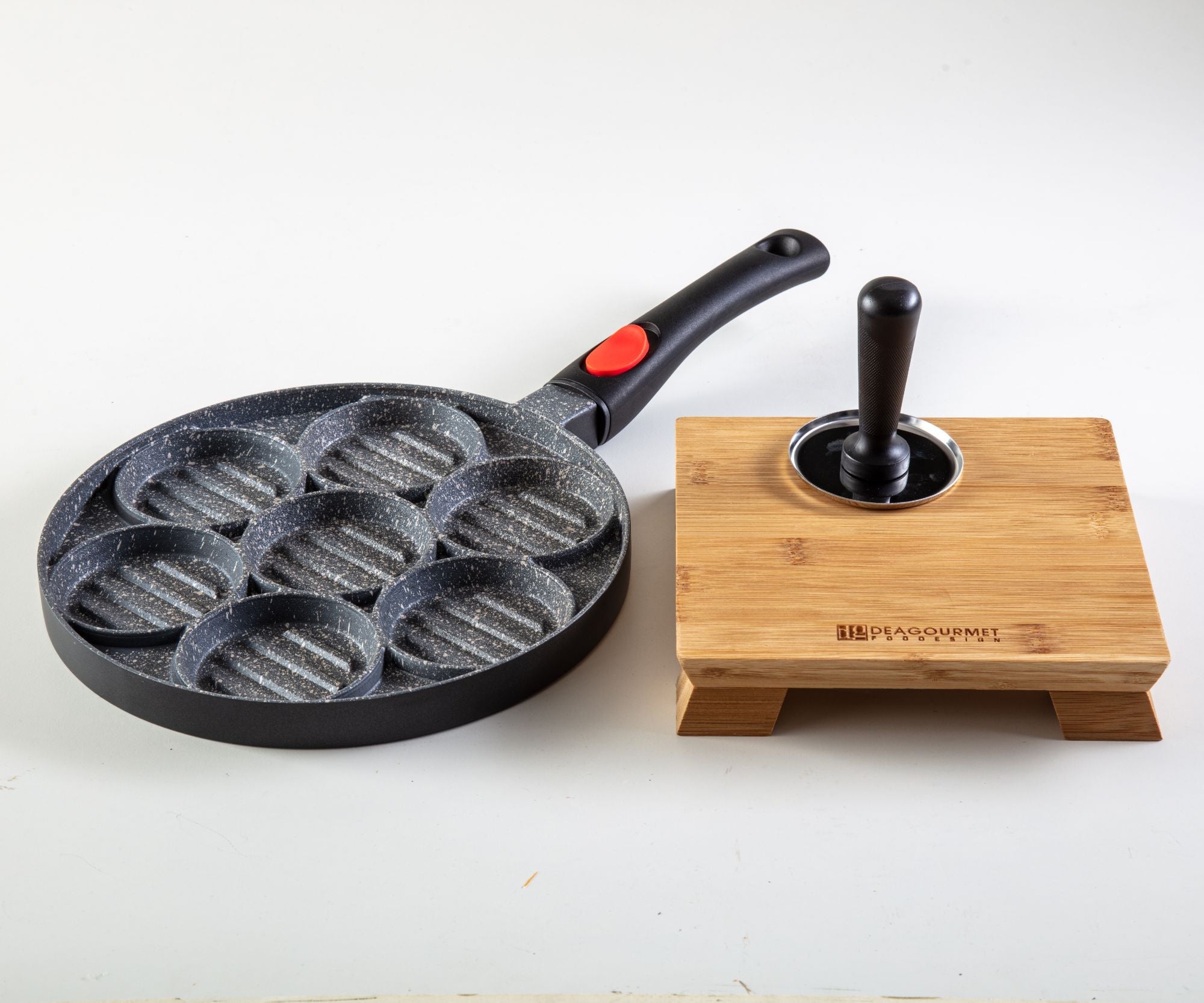 Piastra per 7 Hamburger con Tagliere in Legno 20x20x4 cm