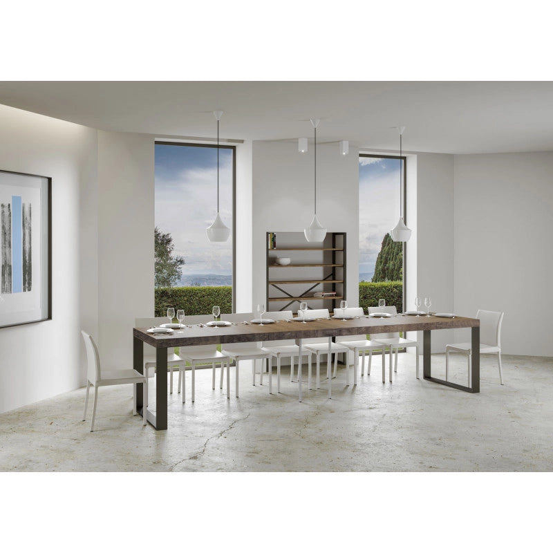 Tavolo allungabile 120/380x90 cm Tecno Premium telaio Antracite - Noce