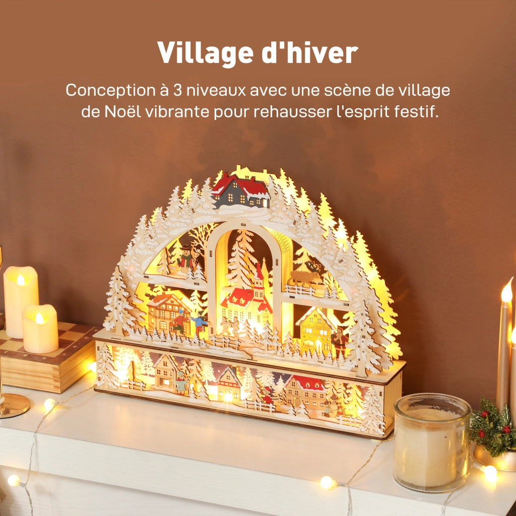 Villaggio di Natale ¨C zephmum ¨C con LED, in legno, 45x10x35 cm