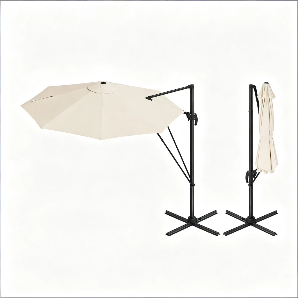 OMBRELLONE da Giardino Rotondo 3 m Beige in Metallo e Poliestere
