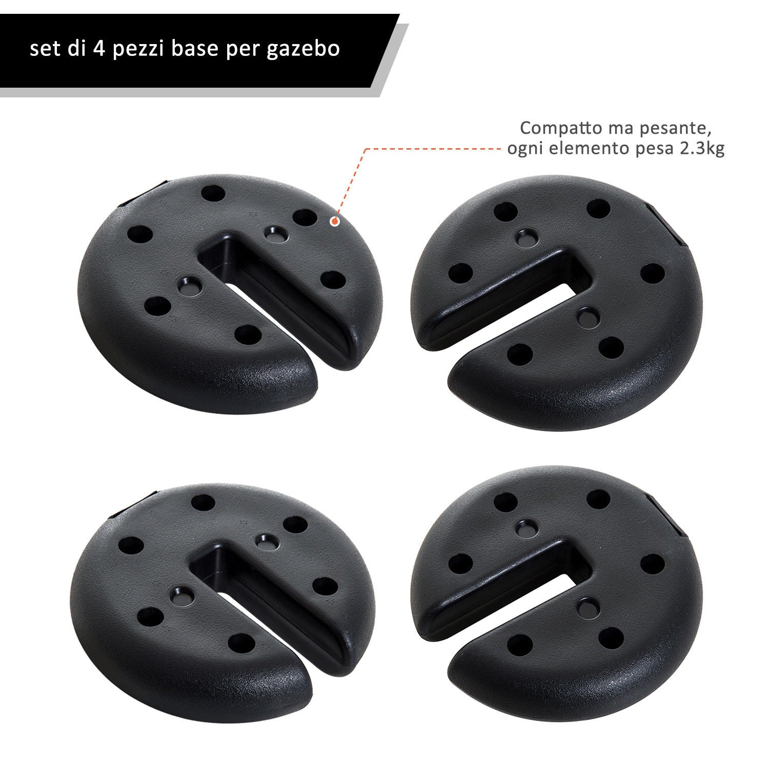 Base per Gazebo 4 pezzi Riempito con Cemento 2.3kg Ø20x4.5 cm