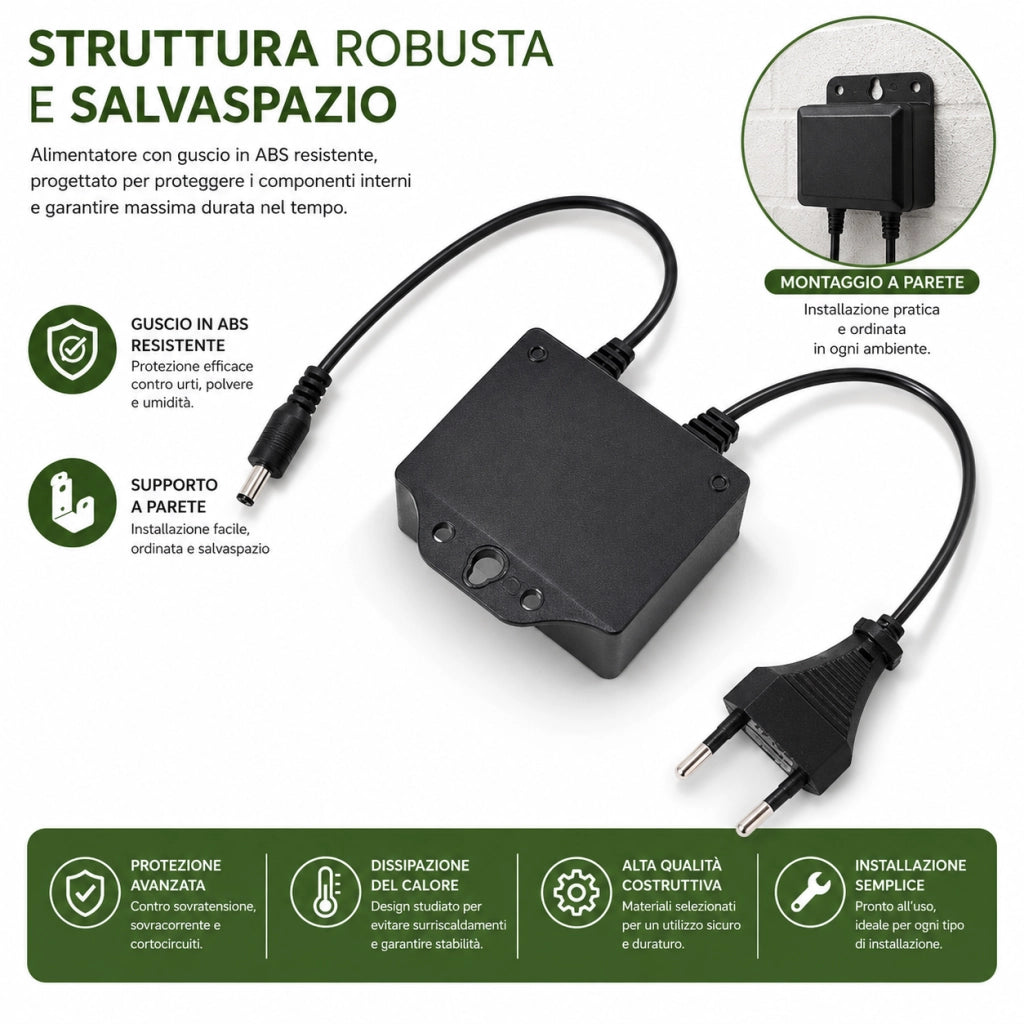 Alimentatore 12V 2A Stabilizzato Impermeabile per Telecamere CCTV LED 5.5x2.1