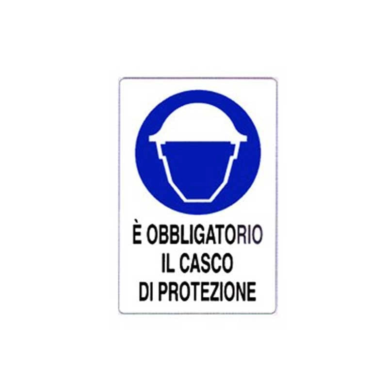 Cartello di informazione è obbligatorio il casco di protezione cm 50x70