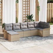 Set di divani da giardino 7 pezzi con cuscini beige in polyrattan