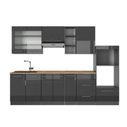 Cucina componibile Fame-Line Antracite lucido/Antracite 280 cm, PL Rovere Vicco