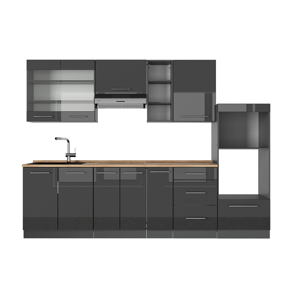 Cucina componibile Fame-Line Antracite lucido/Antracite 280 cm, PL Rovere Vicco
