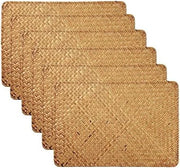 Tavoli di pranzo in rotan tessuto, isolamento antislip naturale e termico, set rettangolare da 6 pezzi