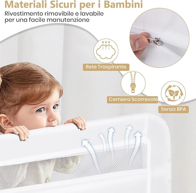 Sponda da Letto per Bambini 100/120 cm, Barriera Pieghevole per Letto, con Cintura di Sicurezza, Sponda di Sicurezza per Bambini, per Letti Singoli, Doppi, 100/120 x 41 x 42 cm (100 cm,Bianco)