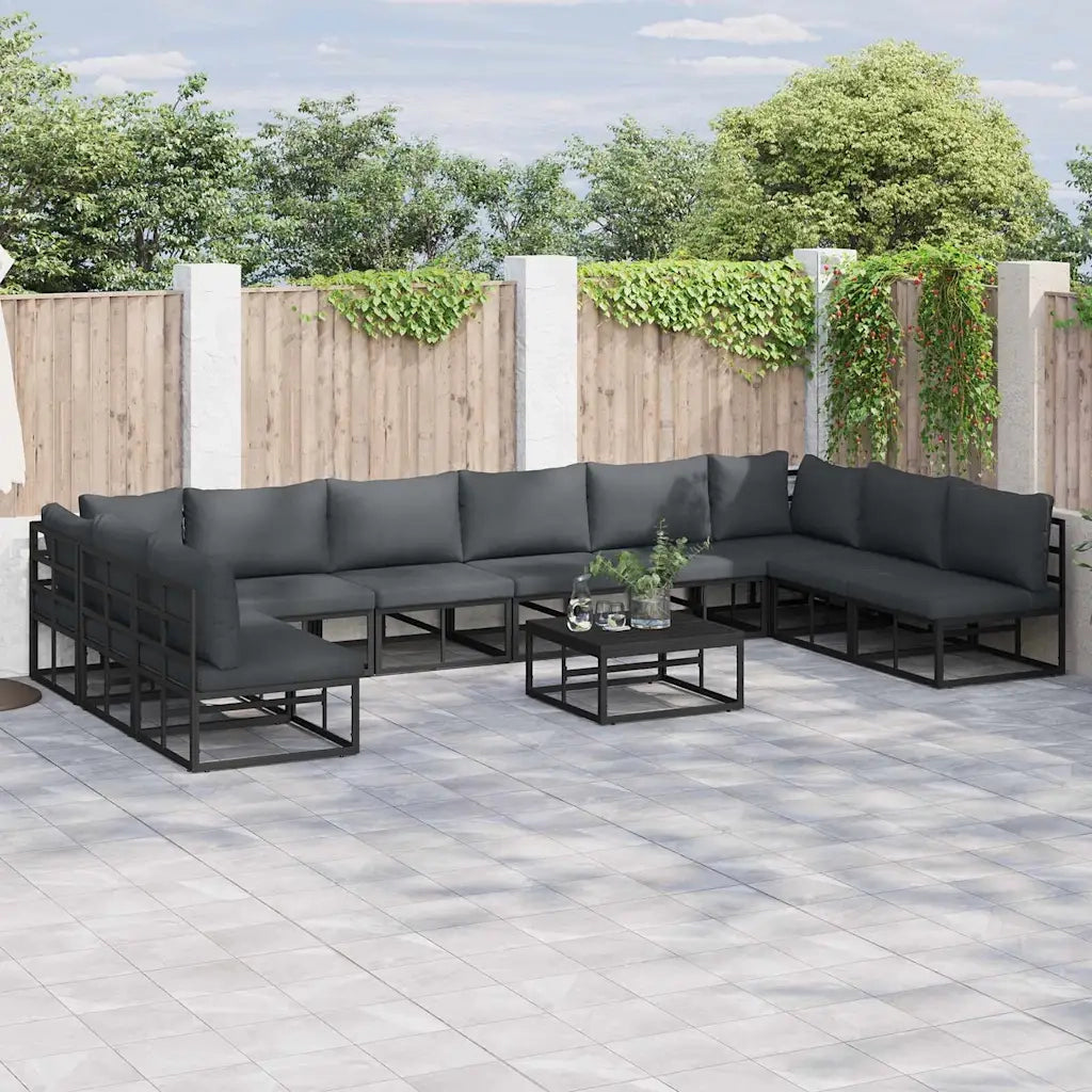 Set Divano da Giardino con cuscino 10 pcs Nero Alluminio