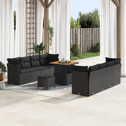 Set di divano da giardino 11 pezzi con cuscini Nero Polyrattan Acacia