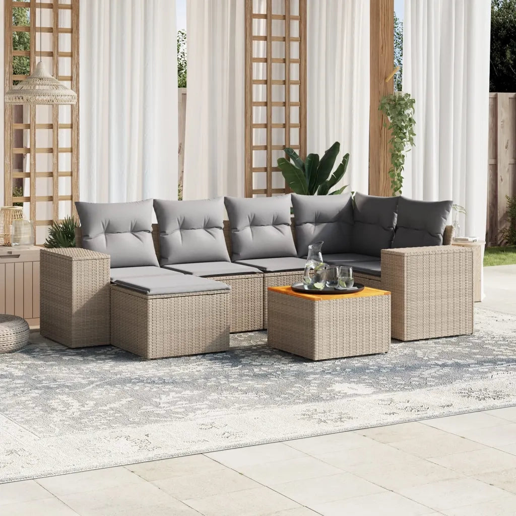 Set Divani da Giardino 7 pz con Cuscini Beige in Polyrattancod mxl 90447