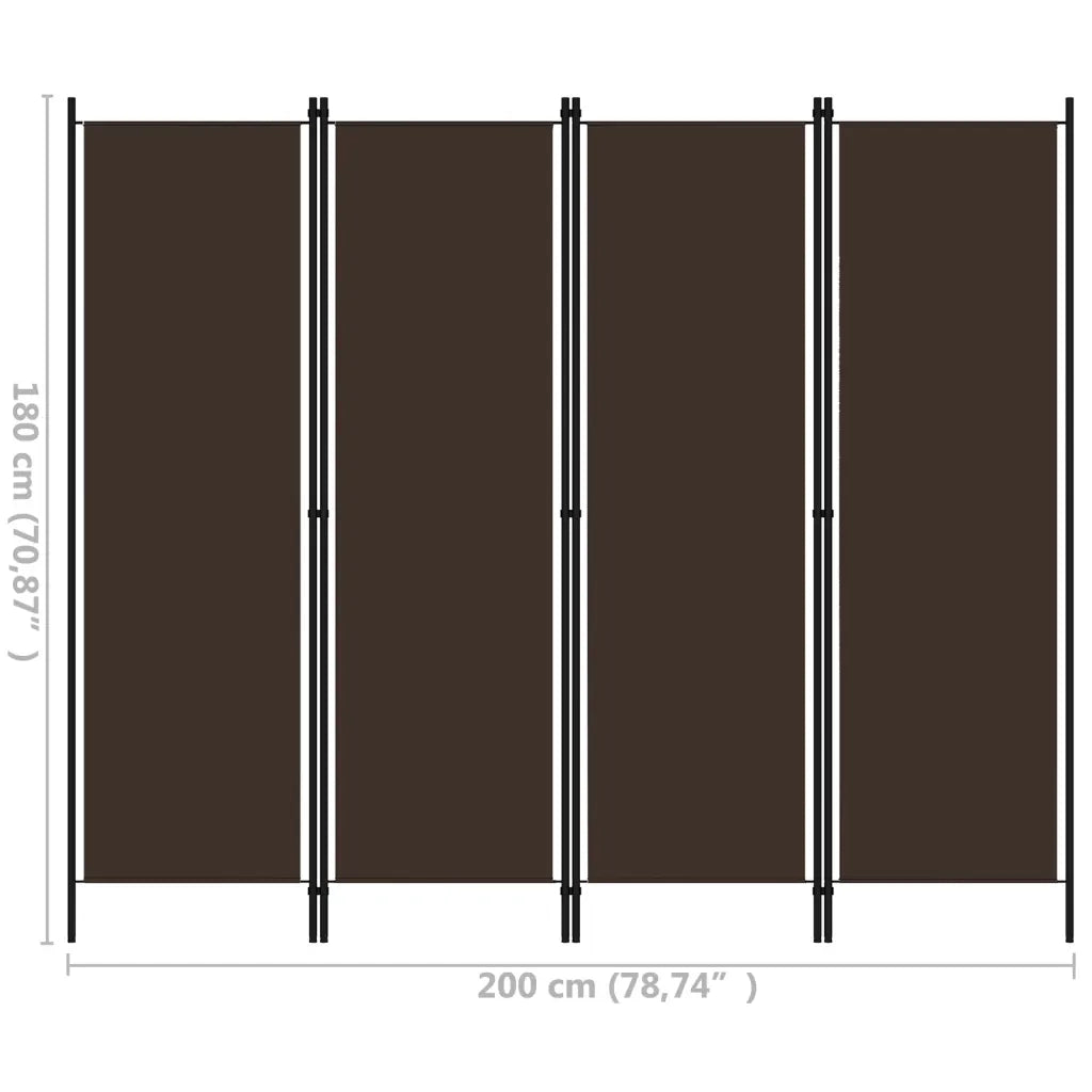 Paravento a 4 Pannelli-Divisorio Marrone 200x180 cm