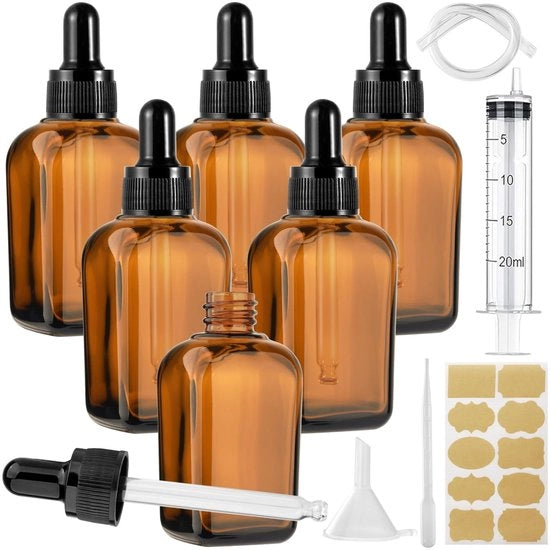 Fles Pipetta da 100 ml - Fiala di Vetro Riciclabile - Progettata a Forma Quadrata - Fiala di Vetro di Vetro Marrone - Stabile e Sicura - Adatta per Oli Essenziali - Fiala a Gocce