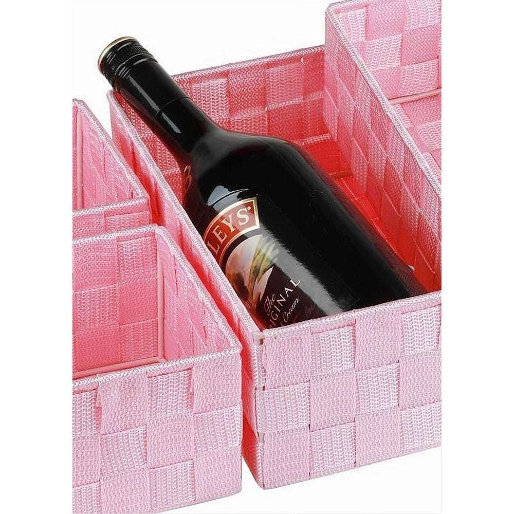 Trade Shop - Set 6 Pz Scatola In Tessuto Organizer Armadio Scaffali Porta Oggetti Rosa 79071 -