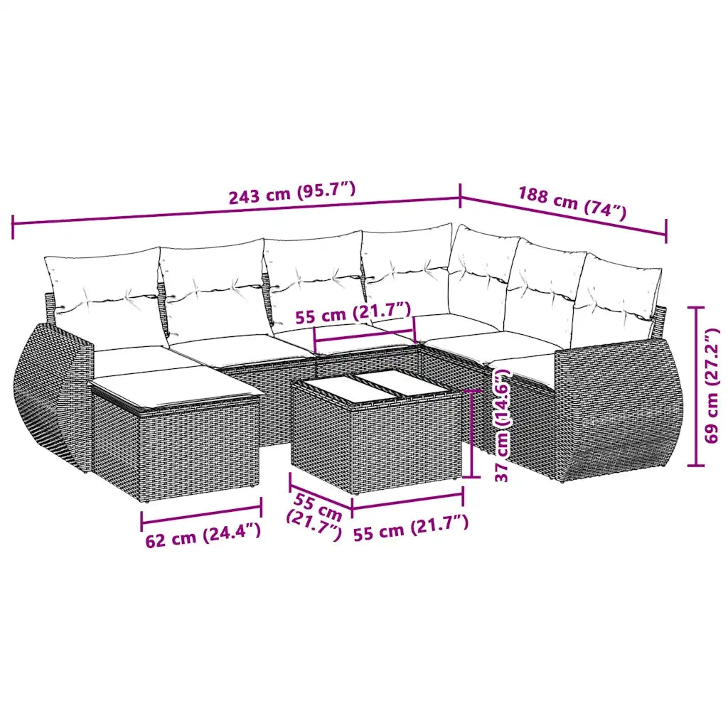 Set Divano da Giardino 8pz con Cuscini Grigio Chiaro Polyrattan 3221711