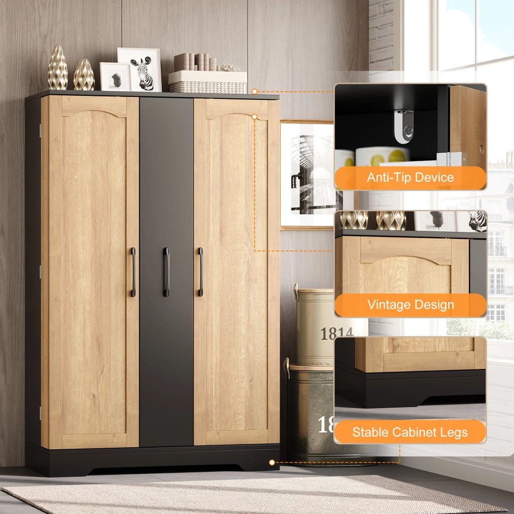 Credenza e madia con 2 ante, 4 ripiani e vani porta spezie, stile moderno, per cucina, in MDF, nero, 120 × 78 × 35 cm