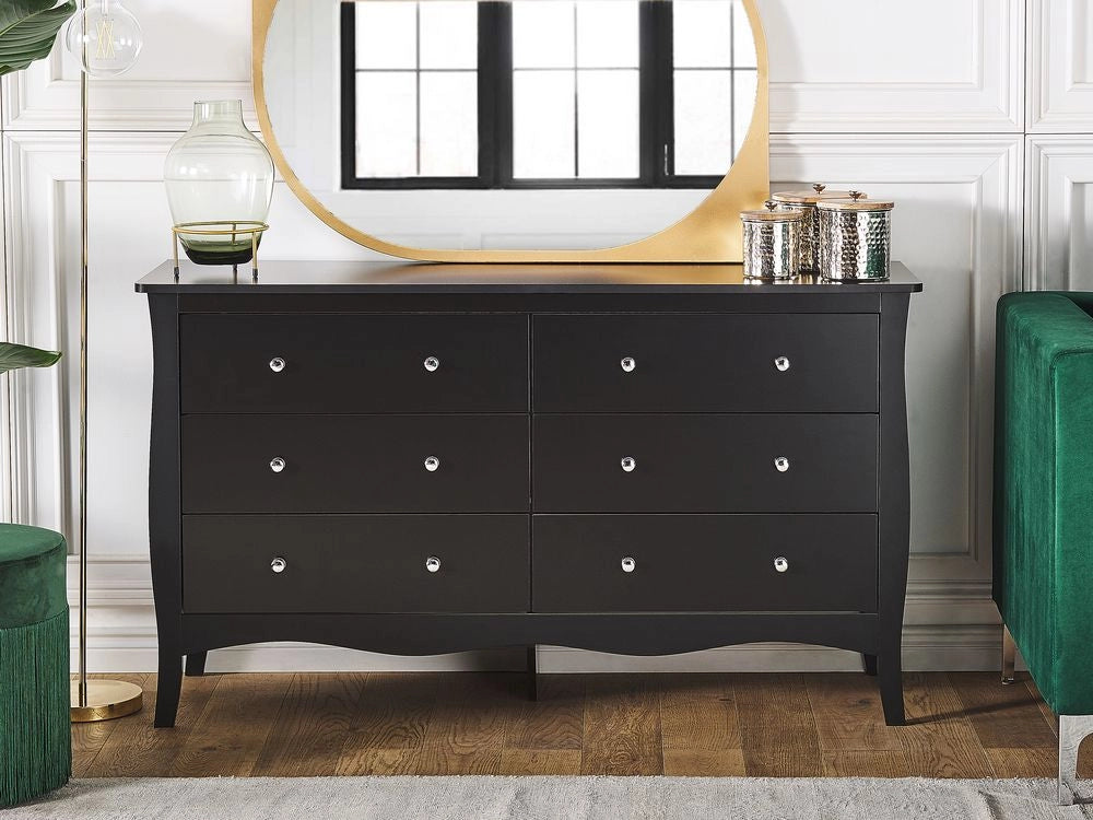 Cassettiera credenza nera con 6 cassetti 75 x 130 cm soggiorno camera da letto ingresso armadio moderno stile francese