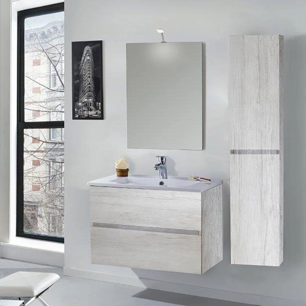 Mobile da Bagno Sospeso 100cm Colonna P18cm Mazzoni Maiorca Light Bianco Frassinato