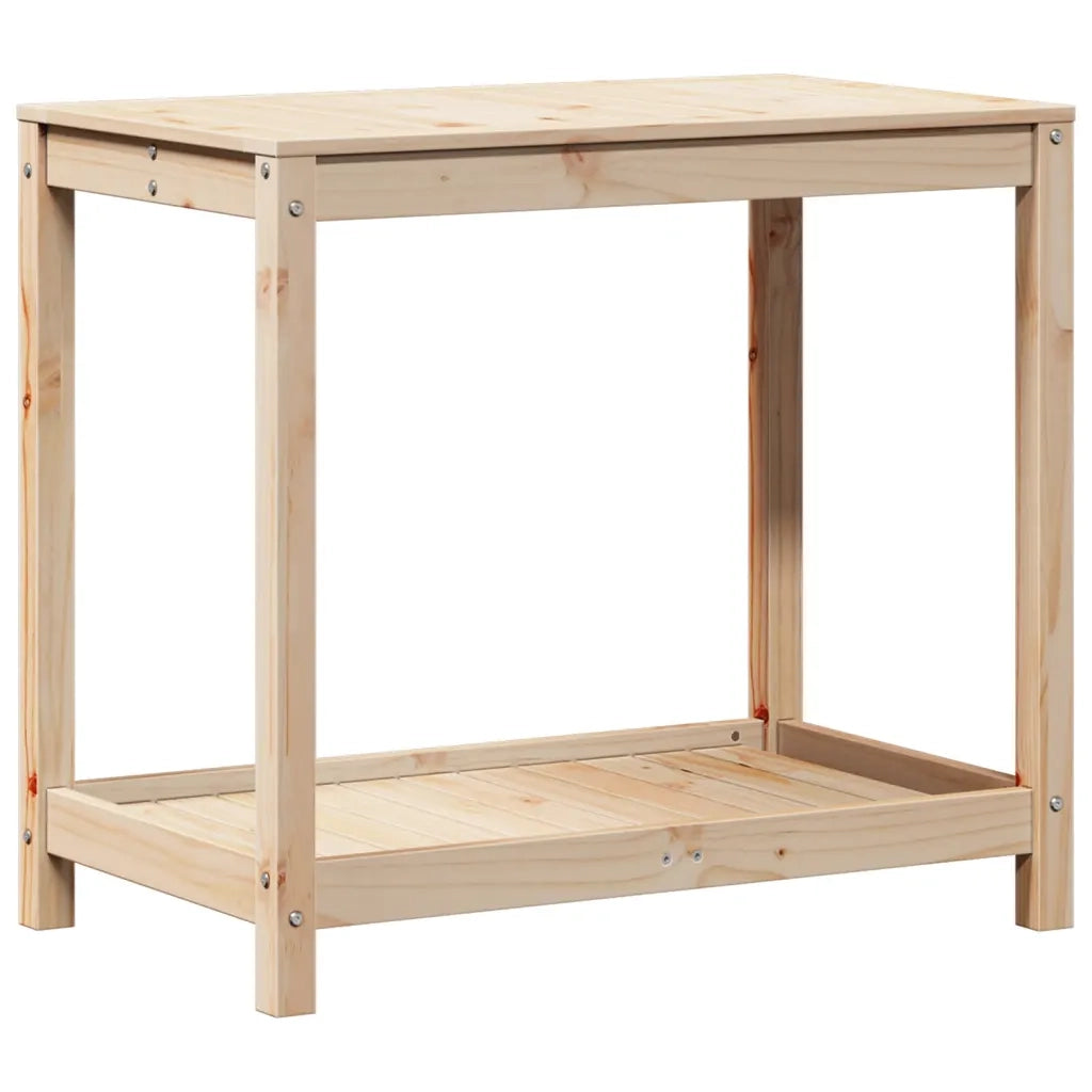 Tavolo Invaso con Ripiano-Tavolo da Lavoro con Ripiani 82,5x50x75 cm Legno Massello di Pino