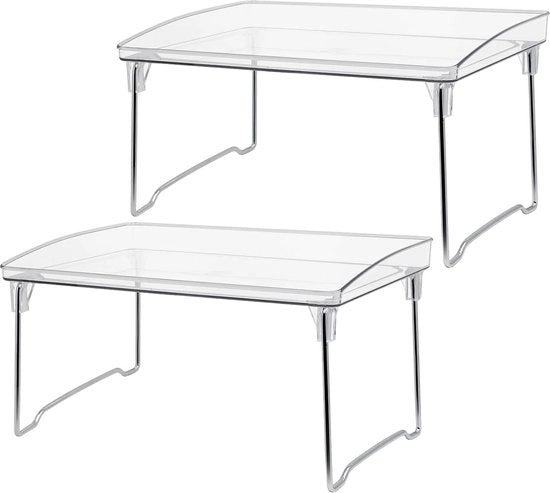 Set di 2 elementi di supporto per armadi, armadi a muro, organizzatore, mini ripiano, cassettiera acrilica, pieghevole e sovrapponibile per cucina, bagno, armadi, piano di lavoro