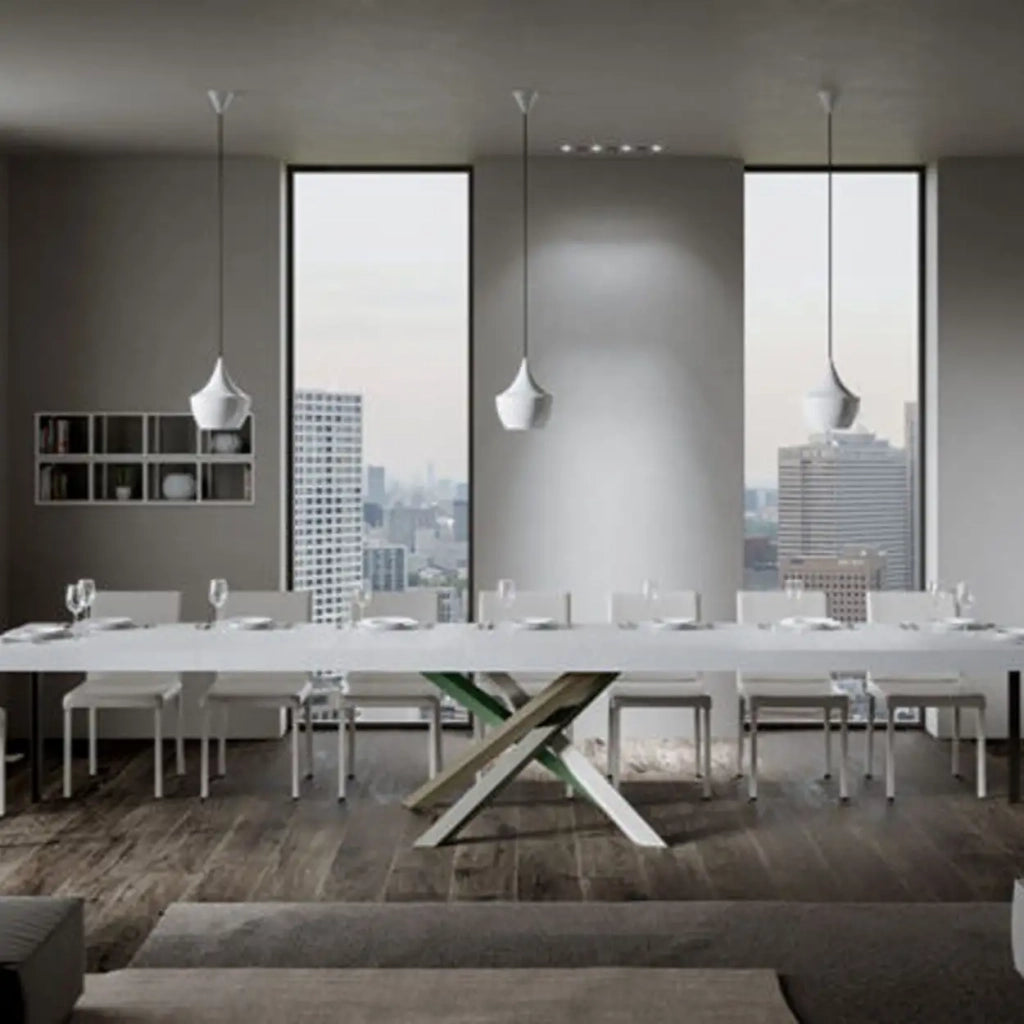 Tavolo allungabile 200/460x90 cm Volantis Premium colore bianco frassino gambe multicolore 4/A