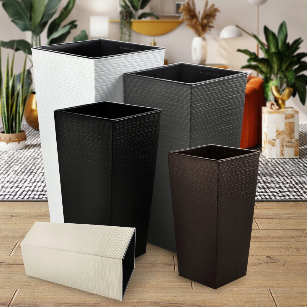 Vaso da fiori KADAX con inserto e coperchio, fioriera alta da giardino, nera, 39x75 cm