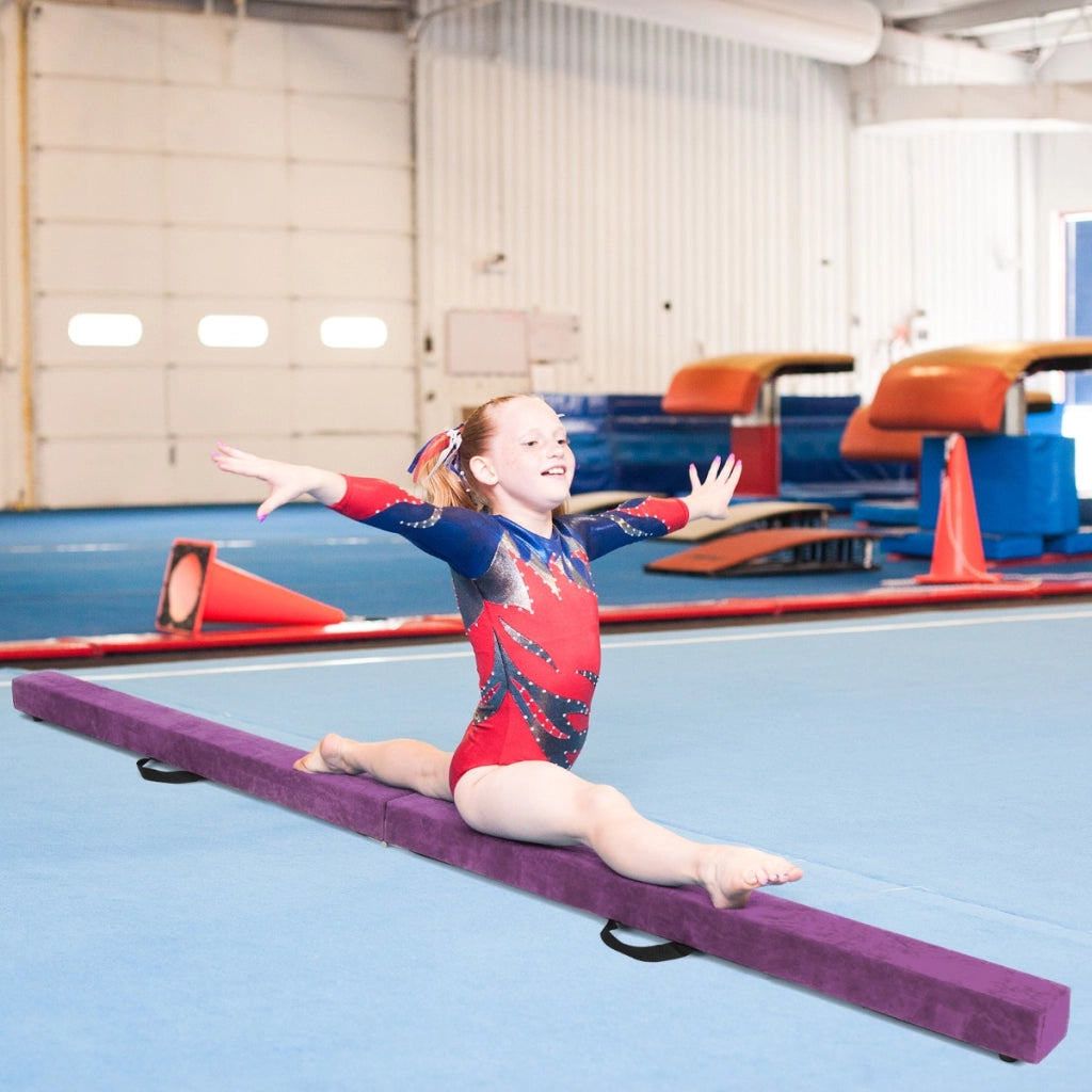 Trave 210 cm pieghevole da ginnastica con solida base di legno, Trave di equilibrio portatile con maniglie Viola