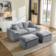 Divano a 2 posti con pouf in velluto a coste, seduta profonda e schiuma ad alta resilienza, salvaspazio grigio