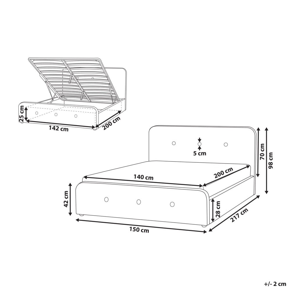 Letto a doghe Tessuto in poliestere grigio scuro Gambe in legno imbottite Pouf contenitore 140 x 200 cm matrimoniale Design moderno