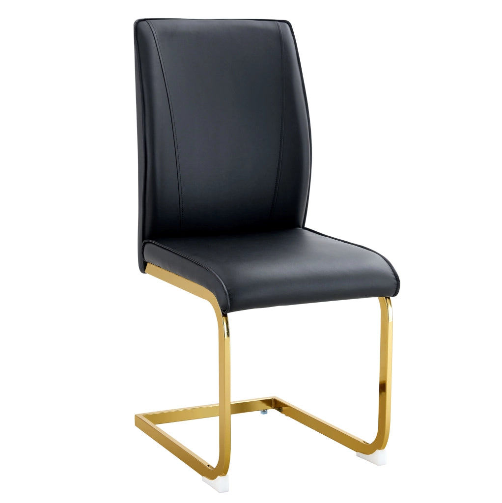 Sedia da pranzo moderna in PU nero con gambe in metallo dorato