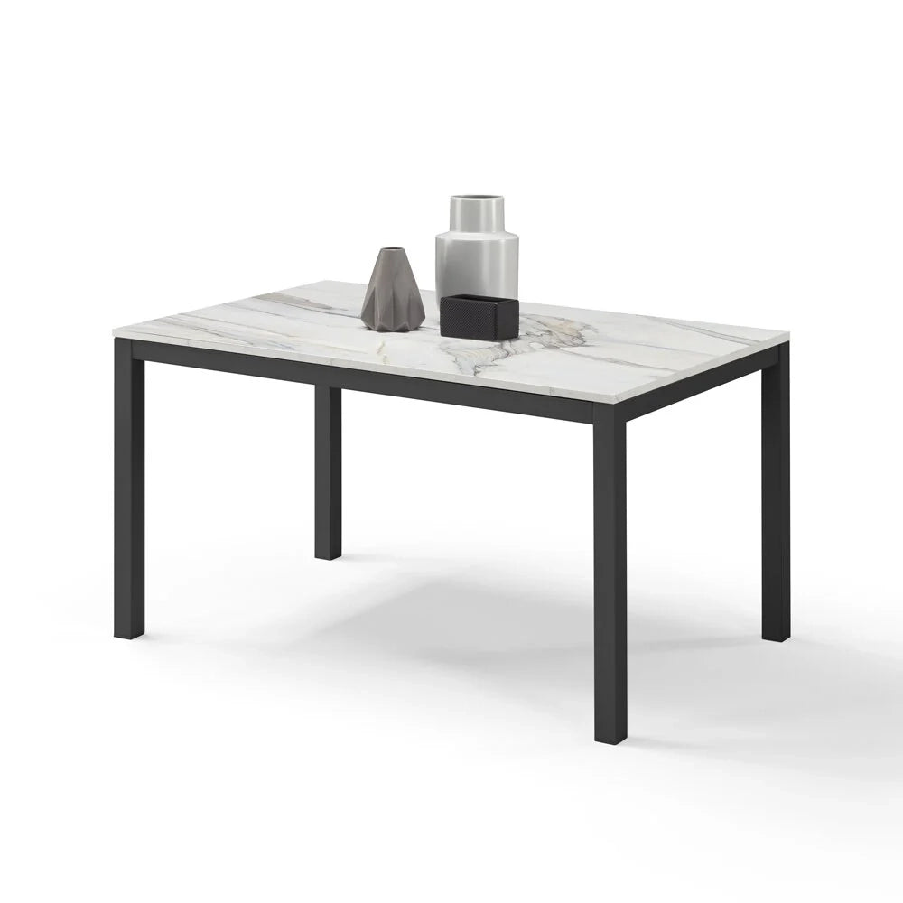 Tavolo da pranzo allungabile Marmo di Carrara 110x70 modello GIOTTO MADE IN ITALY con allunga laterale 40 cm per sala da pranzo, cucina e soggiorno, design moderno