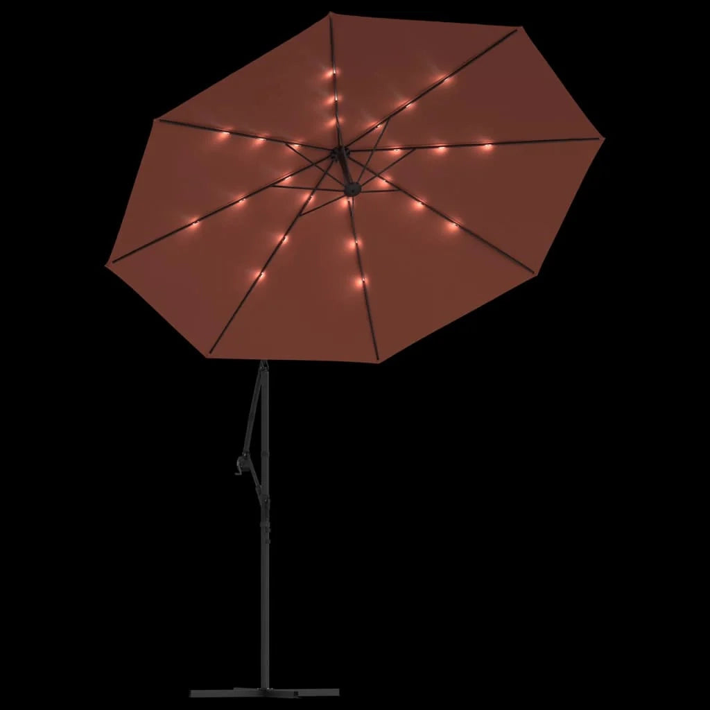 Ombrellone decentrato con illuminazione a LED e palo in acciaio diametro 300 cm arancione 02_0008580