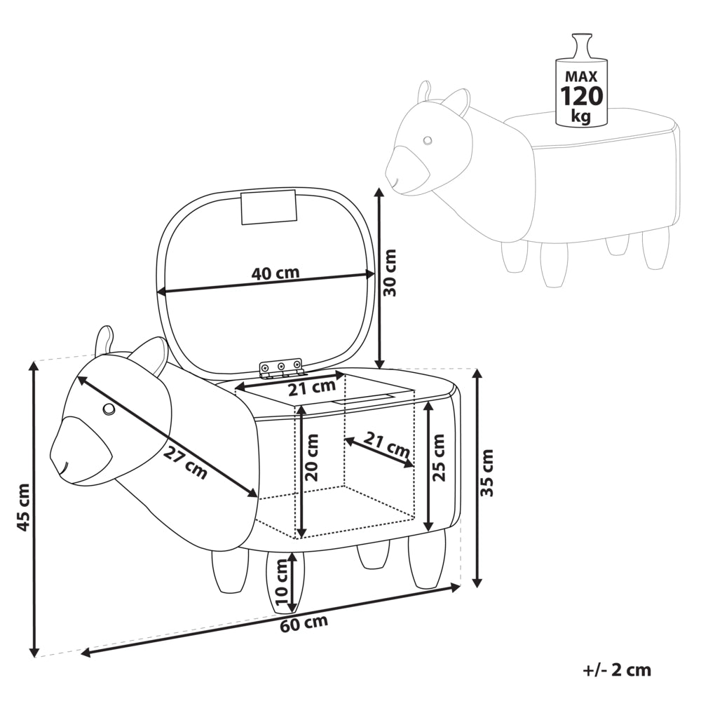 Sgabello per bambini Animale Alpaca Tessuto in poliestere bianco Gambe in legno imbottite contenitore Poggiapiedi per asilo nido