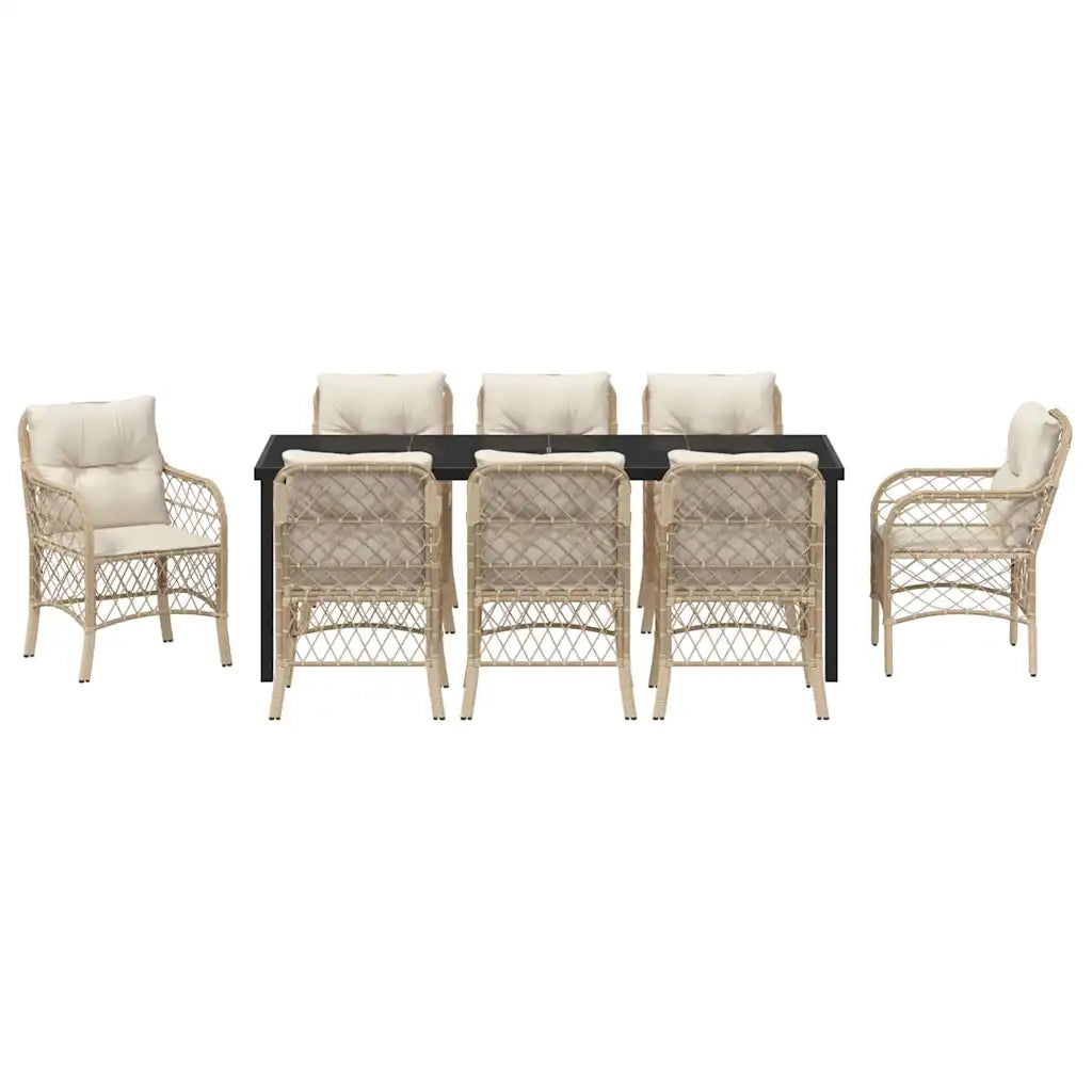 Set da Pranzo per Giardino con cuscino 9 pcs Beige polyrattan 3380231