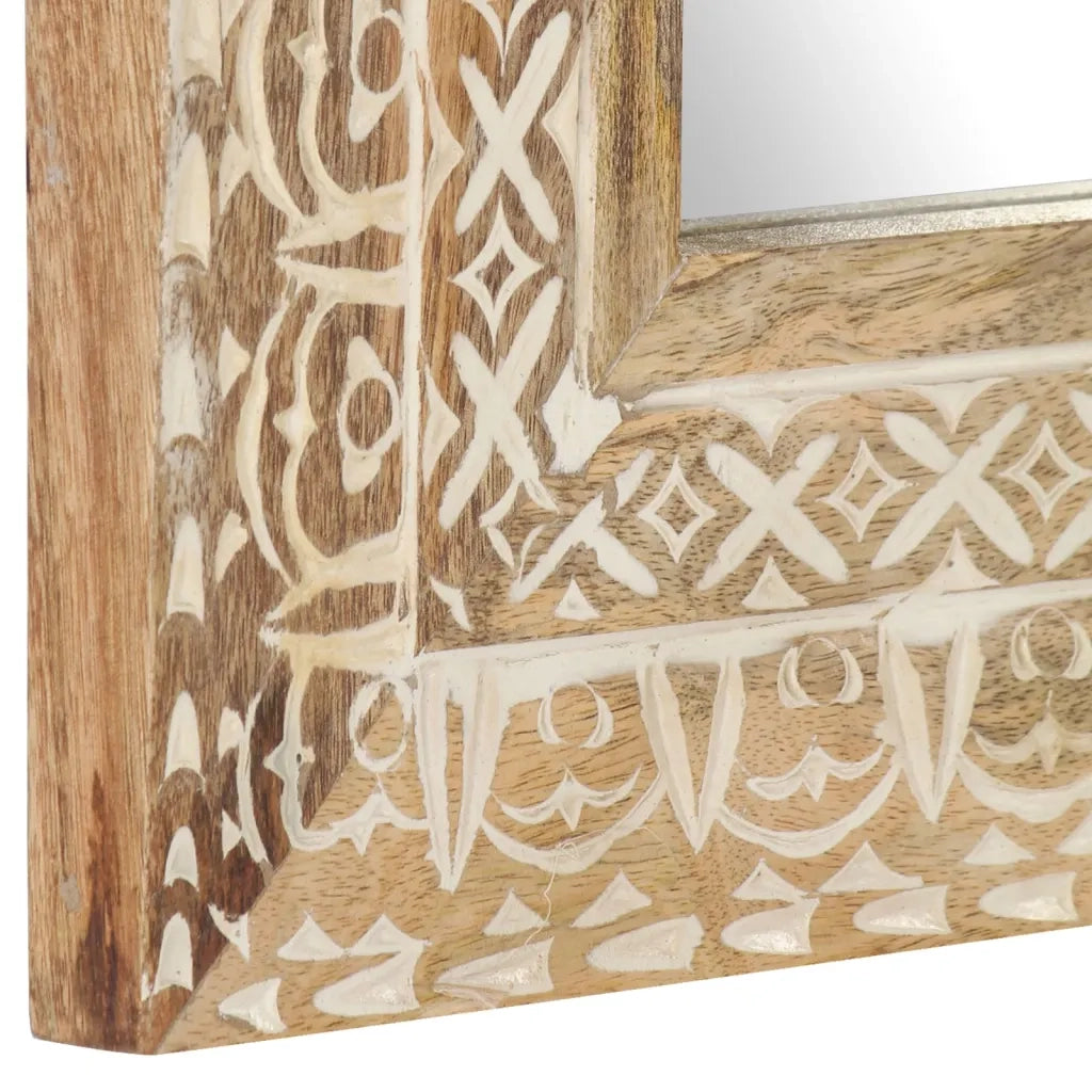 Specchio Intagliato a Mano 50x50x2,6 cm in Massello di Mango 321644