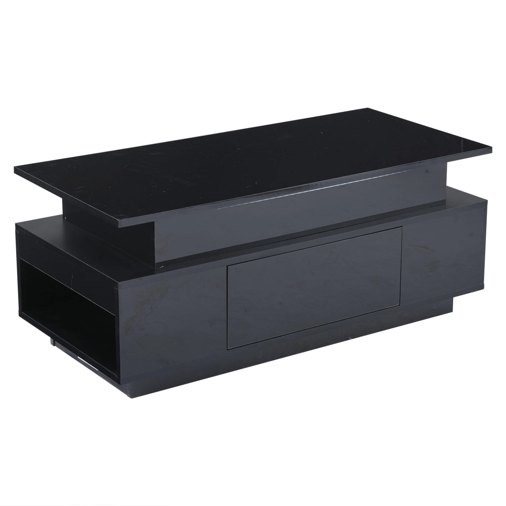 Tavolino da caff¨¨ regolabile in altezza - Zephmum- 96x45x40 cm, LED, vano nascosto, nero