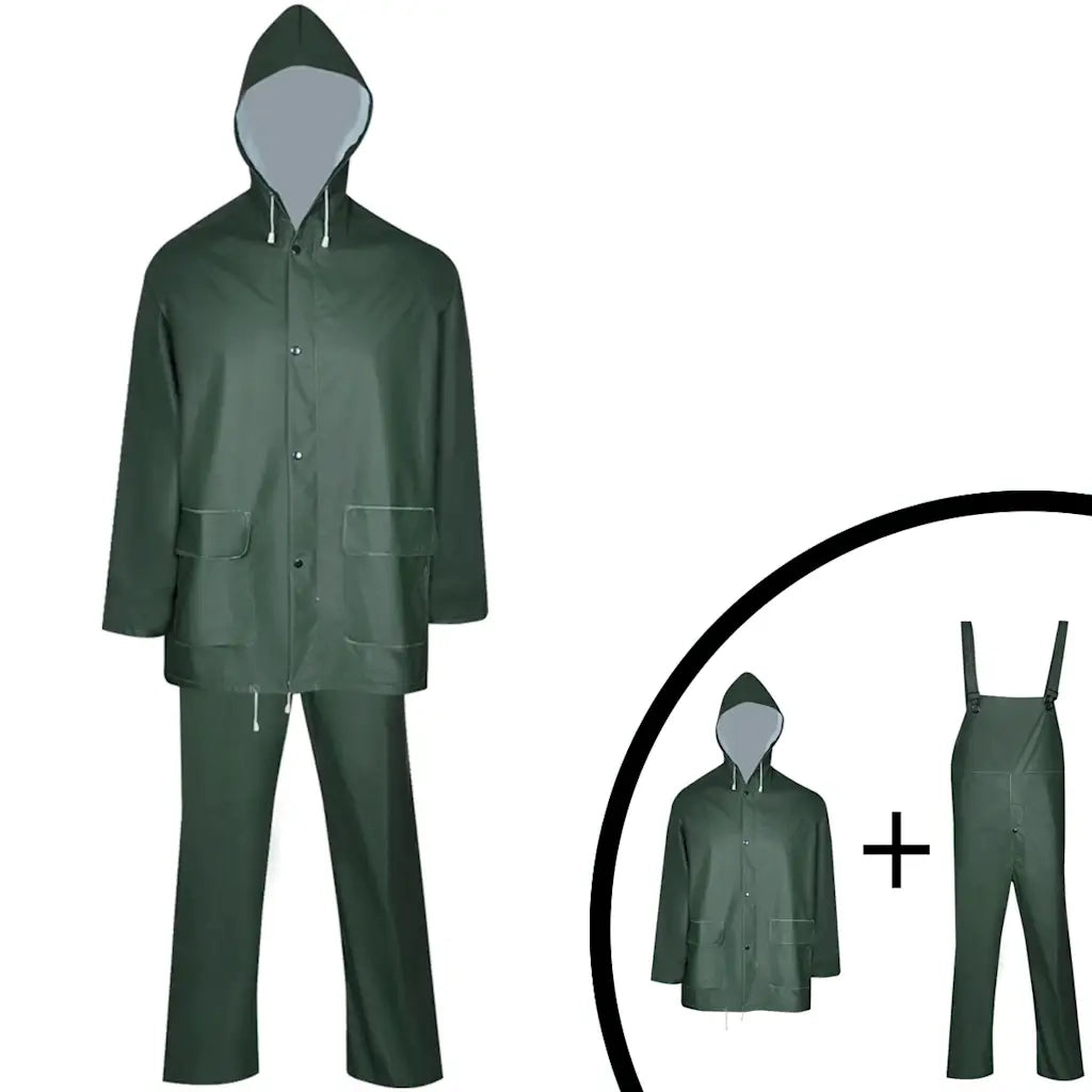 Impermeabile Verde resistente a 2 pezzi con cappuccio Verde XL