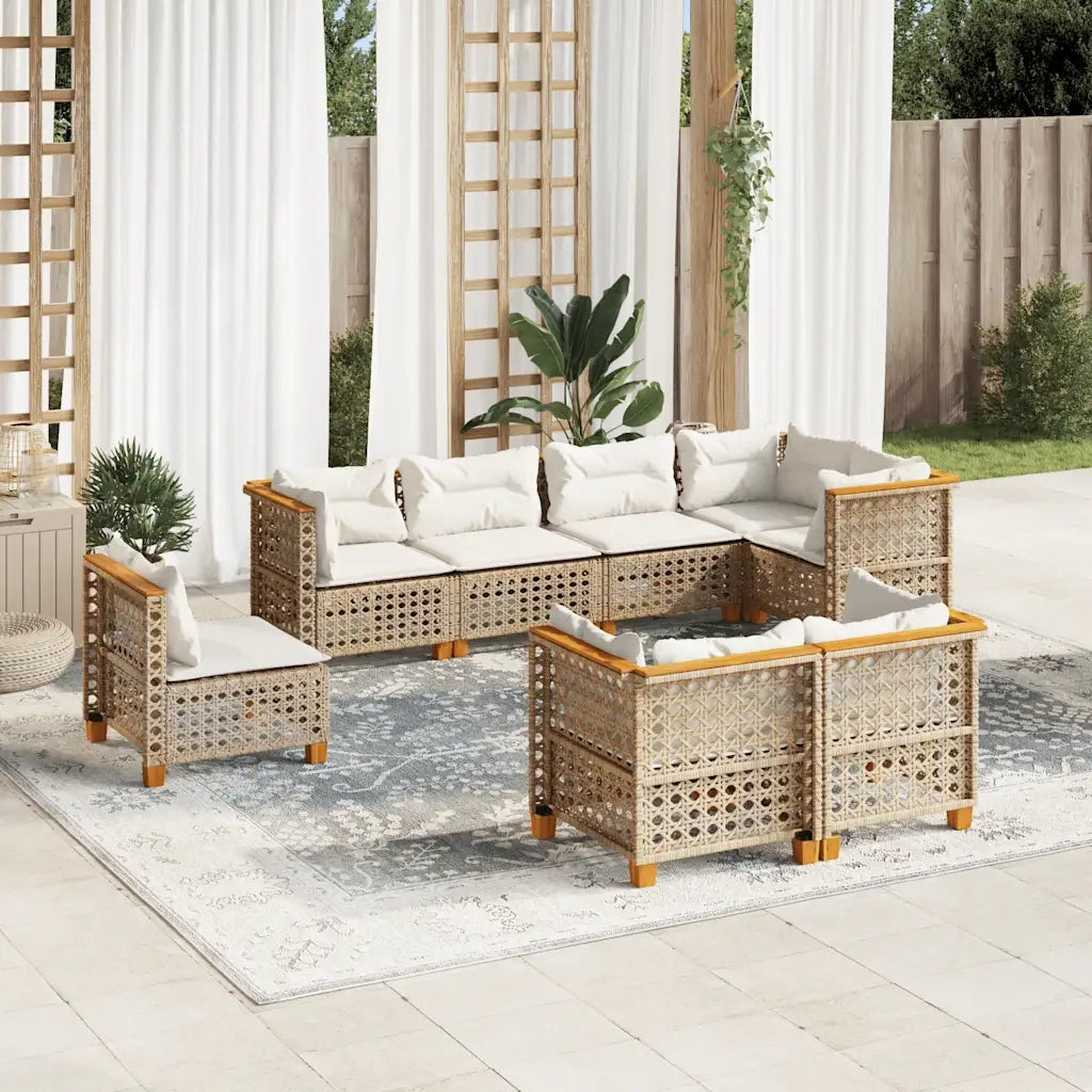Set Divano da Giardino 8 pz con Cuscini Beige in Polyrattan