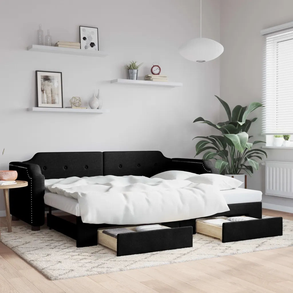 Divano Letto Estraibile con Cassetti-Sofa Letto-Daybed Nero 90x190 cm in Tessuto 672651