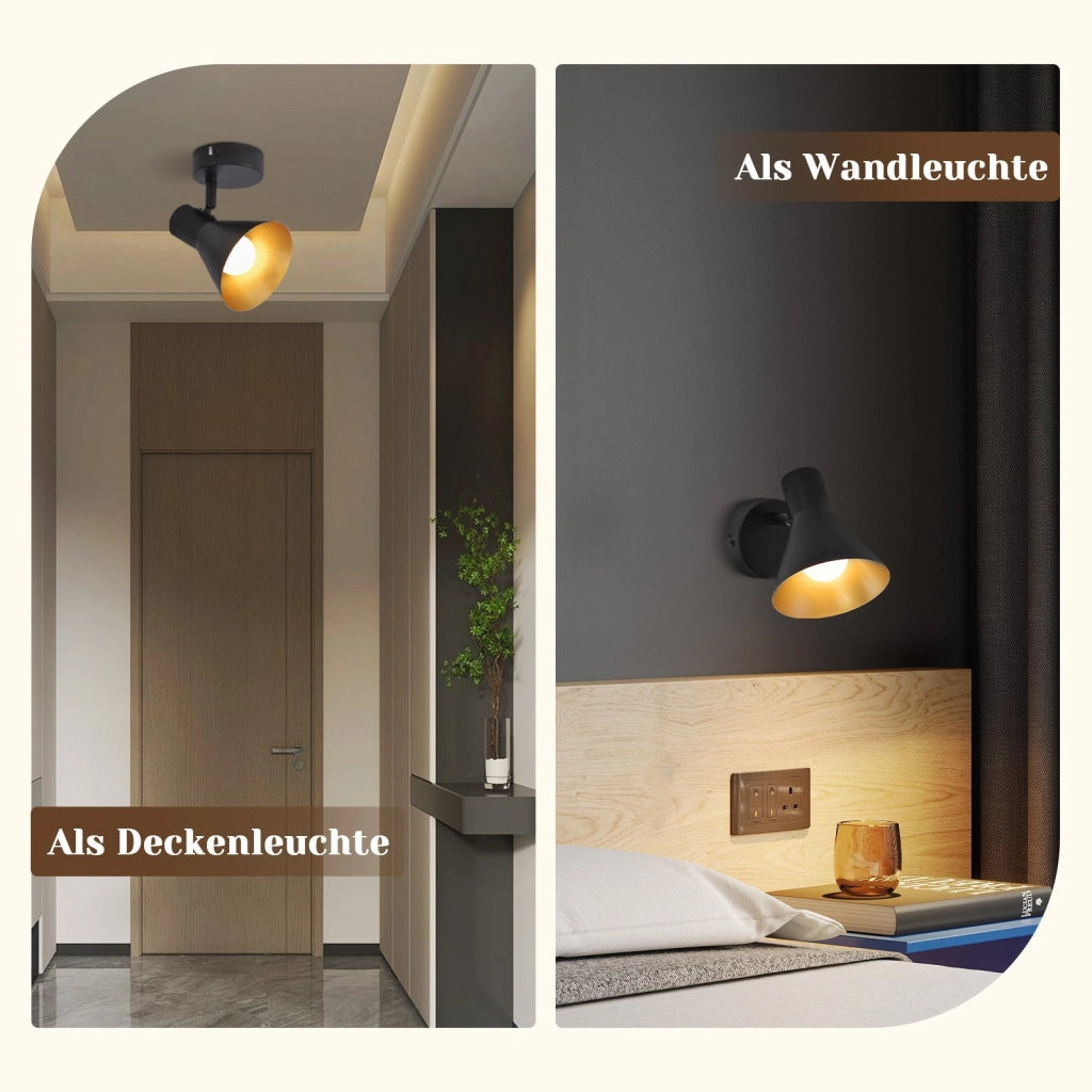 ZMH Faretto da soffitto retrò neri E14 metallo girevoli 330° per camera letto soggiorno scale corridoio