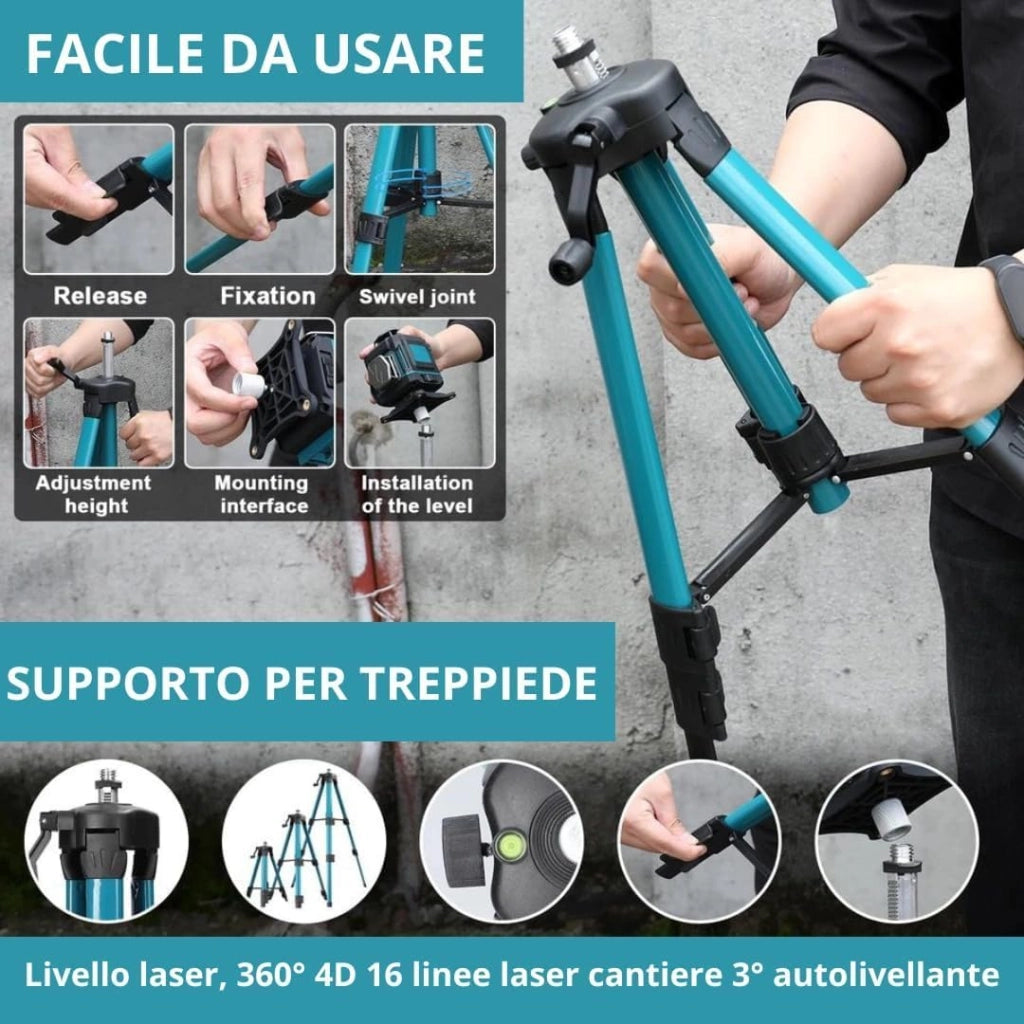 Kit Professionale 3 in 1, Miscelatore Malta e Cemento 1600W 6 Velocità M14 + Livella Laser 4D 16 Linee Autolivellante + Avvitatore con 2 Batterie, Set Completo da Lavoro