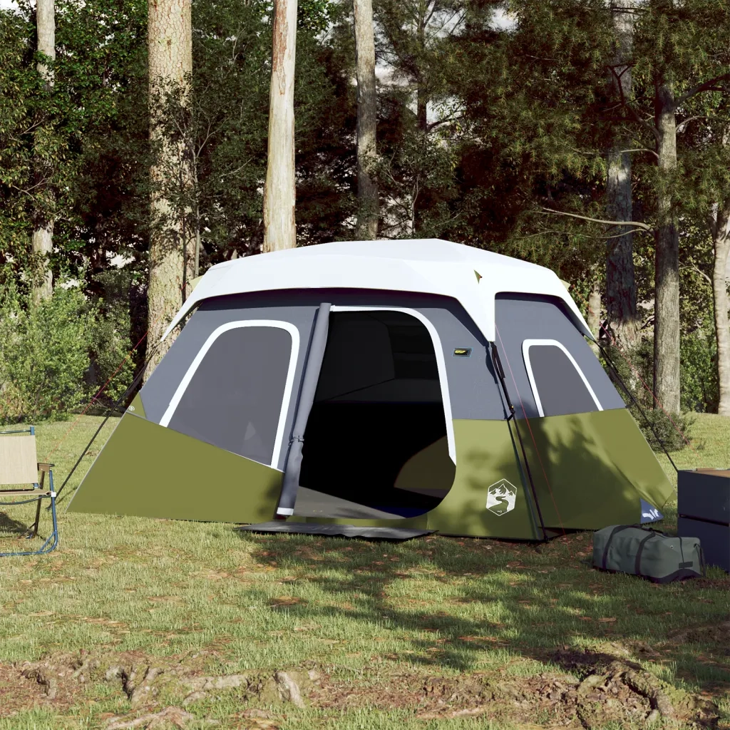 Tenda Famiglia con LED 6 Persone Verde Chiaro Rilascio Rapido 94308