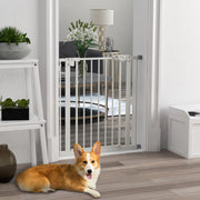 Barriera estensibile a forbice con chiusura automatica e doppia serratura in ferro bianco per porte 68 × 77 cm
