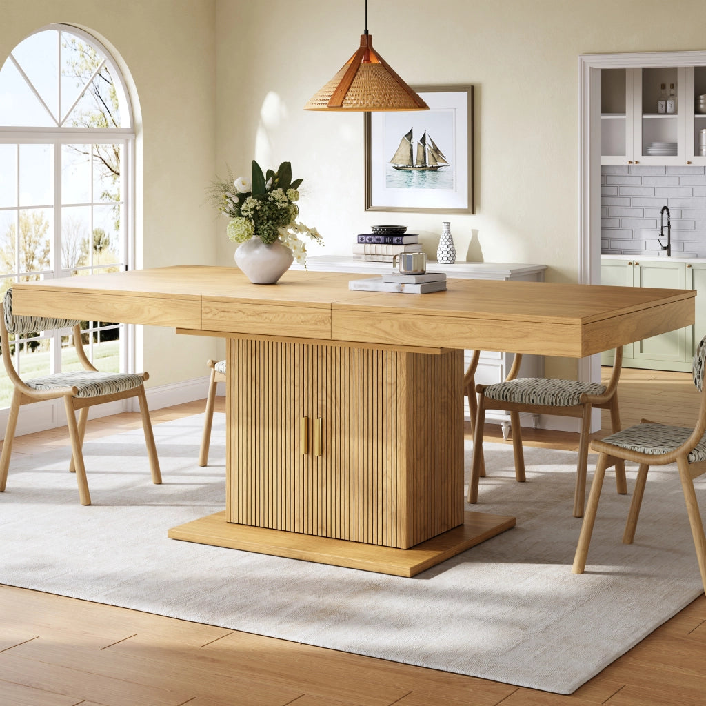 Tavolo da pranzo allungabile 140-180 cm in MDF e metallo con contenitore integrato