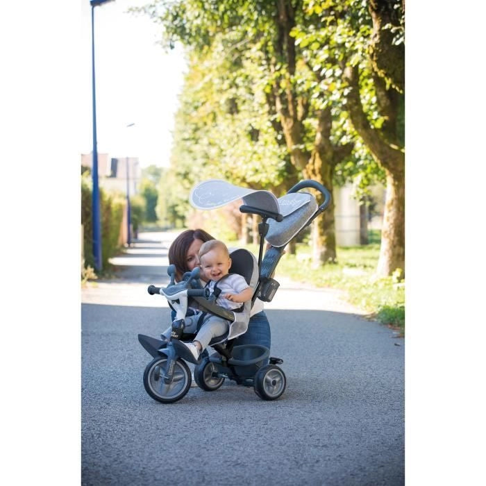 Smoby - Triciclo Baby Driver Plus Grigio - Bici Evolutiva Per Bambini Da 10 Mesi - Ruote Silenziose - Freno di Stazionamento