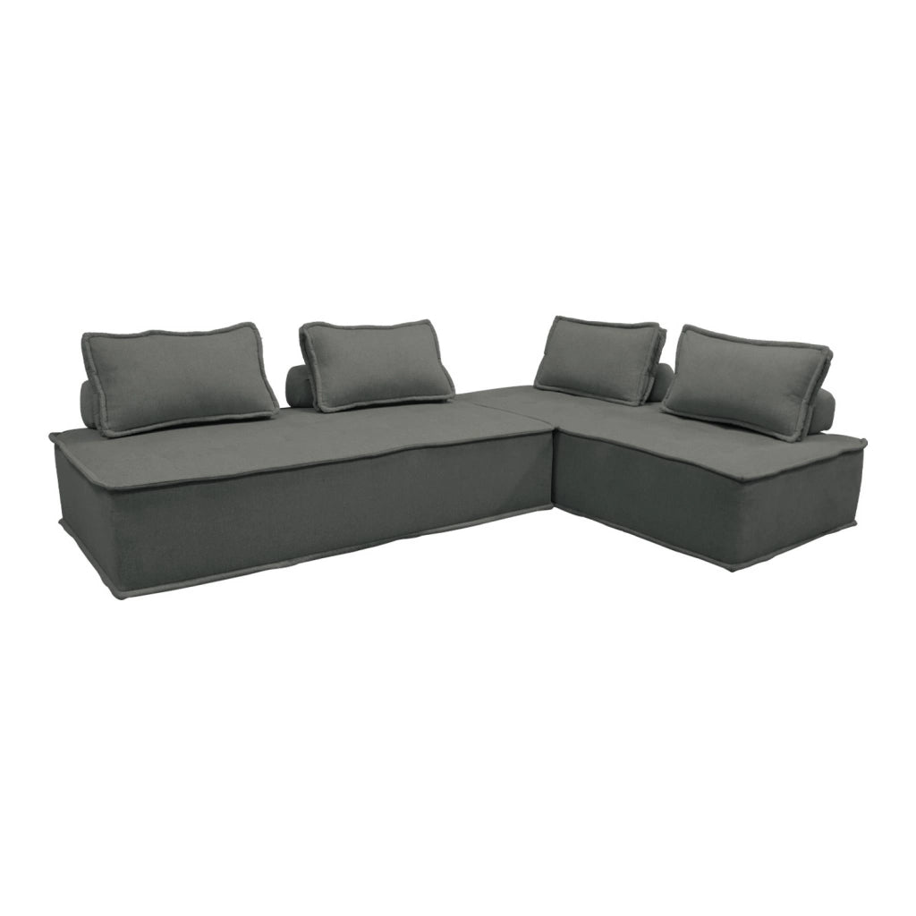 Set 2 moduli per divano modulare in tessuto imbottito, 2 posti, grigio