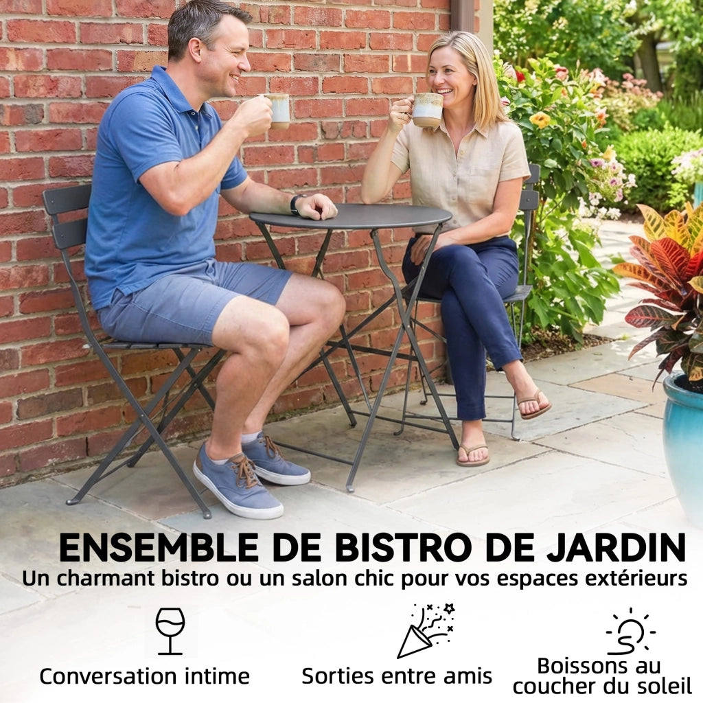 Tavolo pieghevole con sedie da giardino ¨C zephmum ¨C grigio, metallo