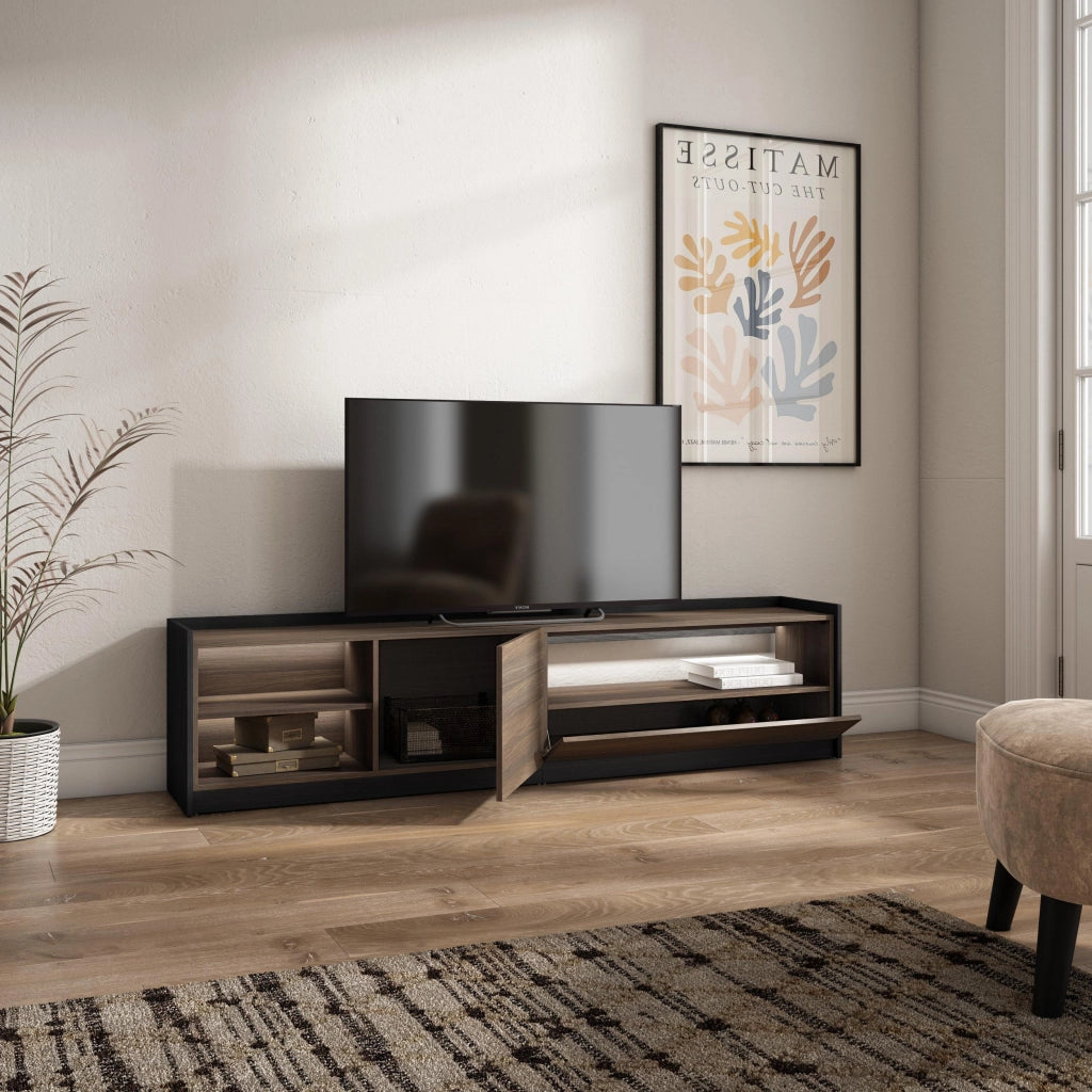 Mobile TV Soggiorno, 207x50x37 cm, Per TV fino a 80", LED, Rovere scuro e Nero