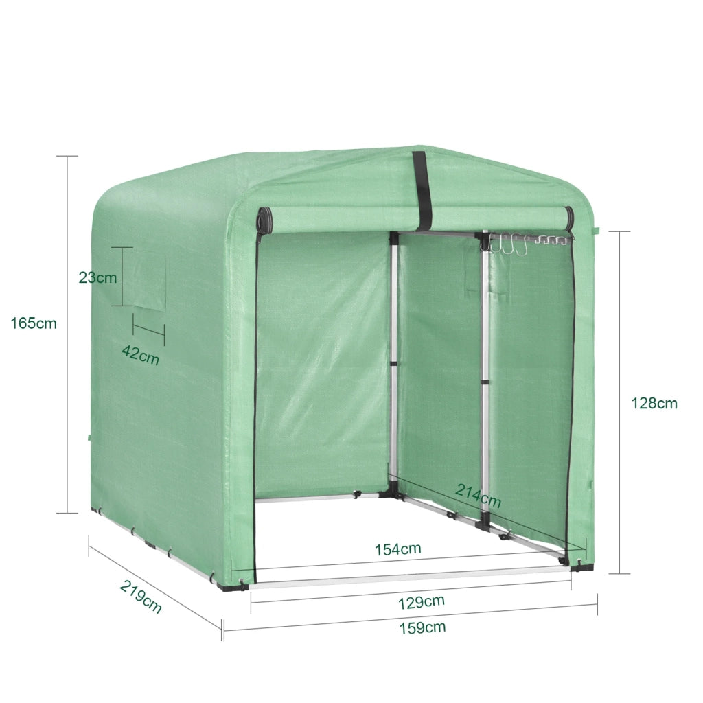 SoBuy Casetta da Giardino, Tenda Esterno Impermeabile, Rimessa Moto con Ganci, Garage per Biciclette e Attrezzi, Deposito Bici, Spazio di Stoccaggio, Verde, 159x219x165 cm, KLS11-L-GR