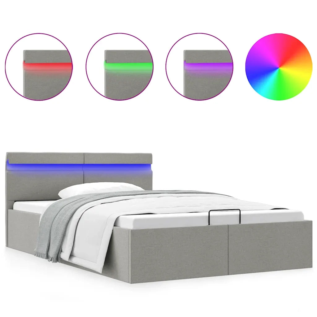 Giroletto con Contenitore e LED-Struttura Letto Grigio Chiaro Tessuto 140x200cm